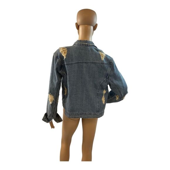 Volcom Women’s Blue Distressed Denim Short Long Sleeve Jeans Jacket Size Small. - Picture 3 of 12